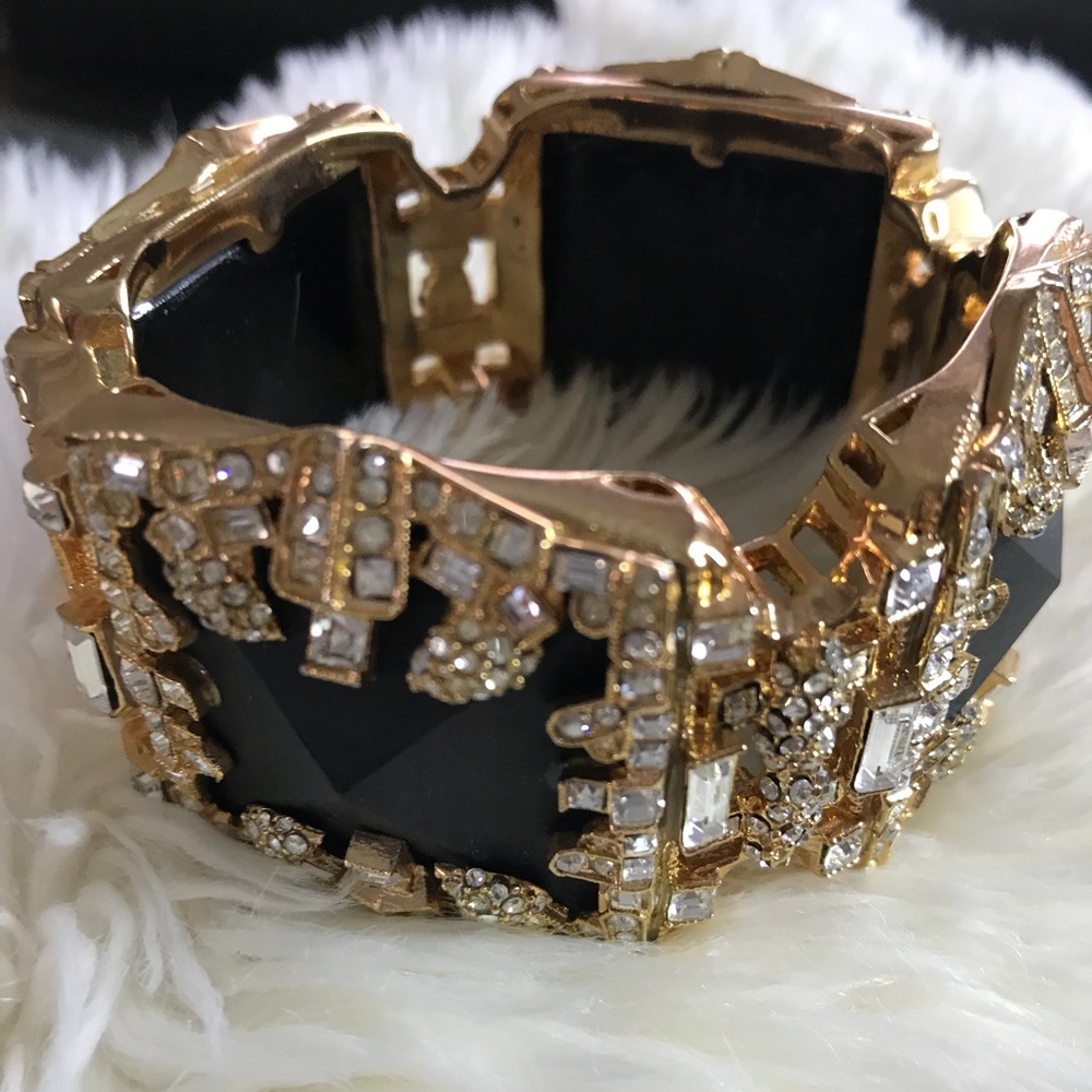 Alexis Bittar Black lucite gold crystal bracelet
